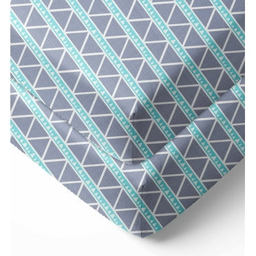 Bacati Liam Aztec Aqua/Navy Large Triangles Muslin Fitted Crib Sheets 2 pc Pack
