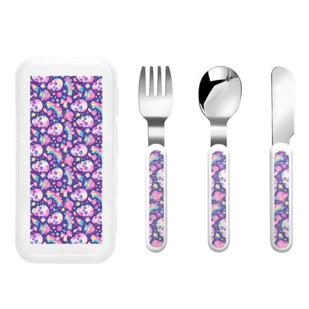 

Kdxio Skull rainbow mushroom colorful Toddler Utensils Set - Kids Silverware Set Set Kids Utensils Set with Case for Preschooler Children