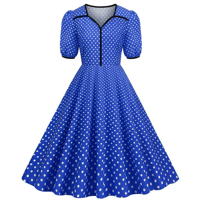 Pisexur Robe à Manches Courtes Col en V Mode Women Robe d'Été Col en V Robe Poupée Imprimée Robe Plissée Trois Couches Women Robe