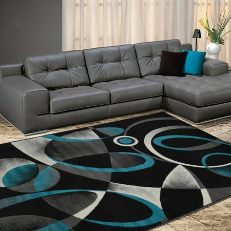 Allstar Modern Accent Rug with Multiple Shape design Blue 5ft x 8ft