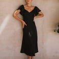 thumbnail image 4 of Aloohaidyvio Summer Dresses for Women 2024,Womens Summer Solid Color Short Sleeve V-Neck Long Dress Black L, 4 of 6