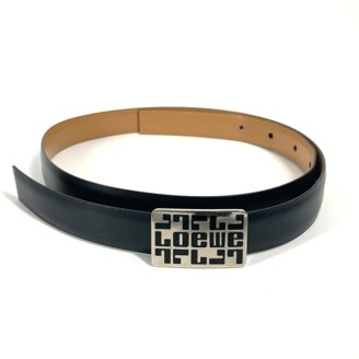 Pre-Owned LOUIS VUITTON Belt Leather Metal Black Silver  display picture 1