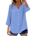 thumbnail image 2 of Endives Women's Button Down Shirts 3/4 Length Sleeve Tops V Neck Blouses Loose Fit Summer Outfits, 2 of 6