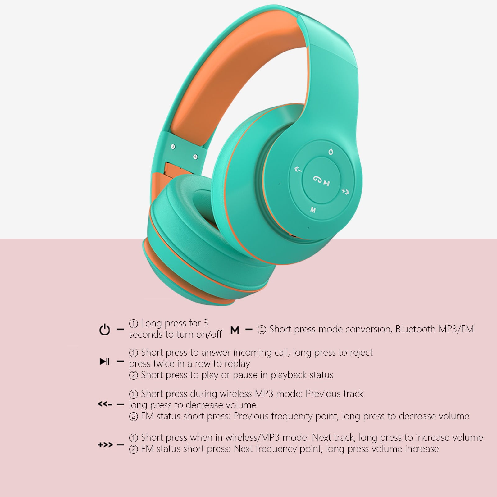 LACKUST Bluetooth 5.1 Subwoofer Headphones,Clearance Noise Cancelling Bluetooth Headphones for Kids,Enhanced Wireless Audio for Mobile,Computer,and Sports,Mint Green