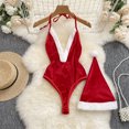 thumbnail image 1 of QueenLine Red Christmas Sexy Lingerie Cosplay Rabbit Jumpsuit Belt Backless Hollow Out Lace-up Sweet Bodysuit (Red, L), 1 of 7