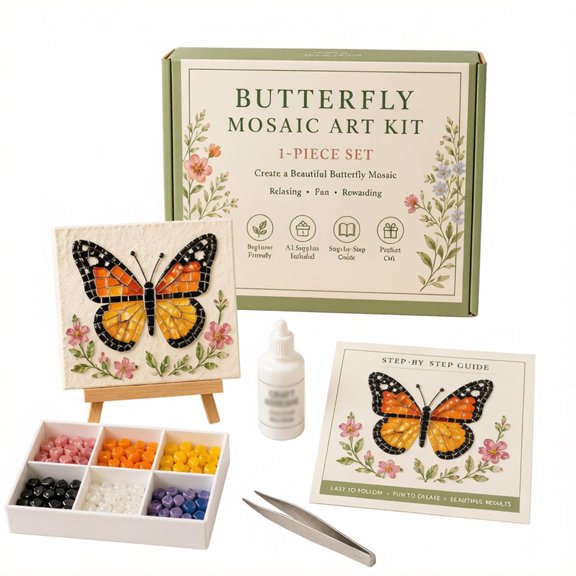 Butterfly Mosaic Art DIY Craft Kit, Complete Handmade Decoration Painting Set, Beginner Friendly Leisure Handcraft for Home Desktop Decor Personal Gifting