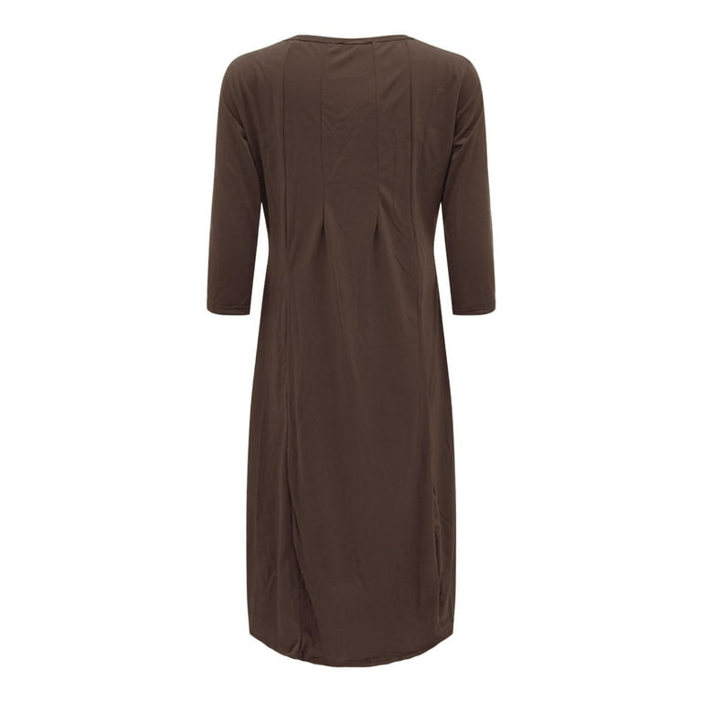 Pmvfhde Women Casual Round Neck Three Quarter Sleeve Flared Hem Midi Dress Casual Dresses For Women Coffee,XL, Women's, Brown Pmvfhde Women Casual Round Neck Three Quarter Sleeve Flared Hem Midi Dress Casual Dresses For Women Coffee,XL, Women's, Brown