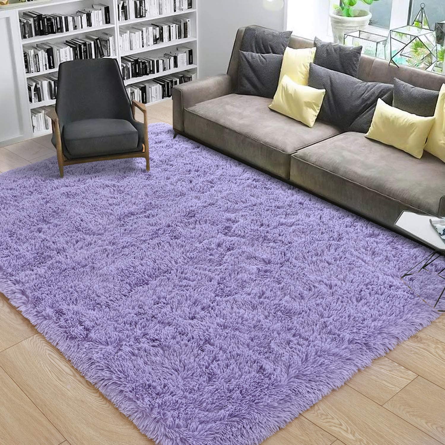Noahas Fluffy Shaggy Rugs, 4x6 Feet Purple Plush Rugs for Girls Bedroom