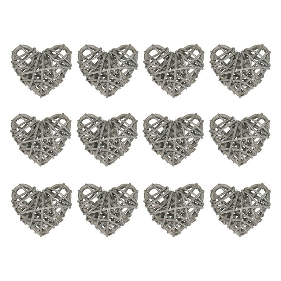 Uxcell 12Pcs Heart Shaped Rattan Ball Vase Filler Natural Rattan for Wedding Home Decoration Light Grey 2 in