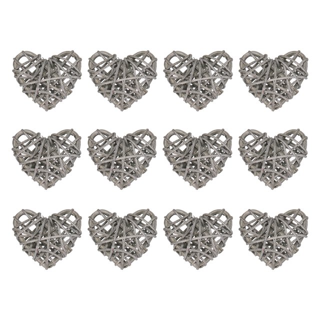 Unique Bargains 20Pcs Heart Shaped Rattan Ball Vase Filler Natural Rattan for Wedding Home Decoration Light Grey 2 in