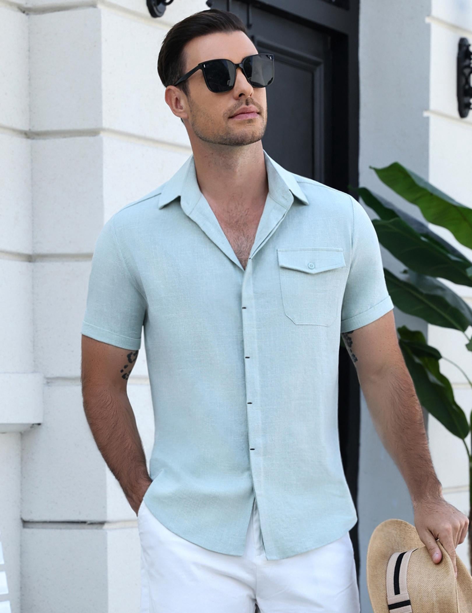 COOFANDY Men's Cool Linen Cotton Short Sleeve Shirt, Casual Button Down Shirt for Beach Summer Wedding Daily