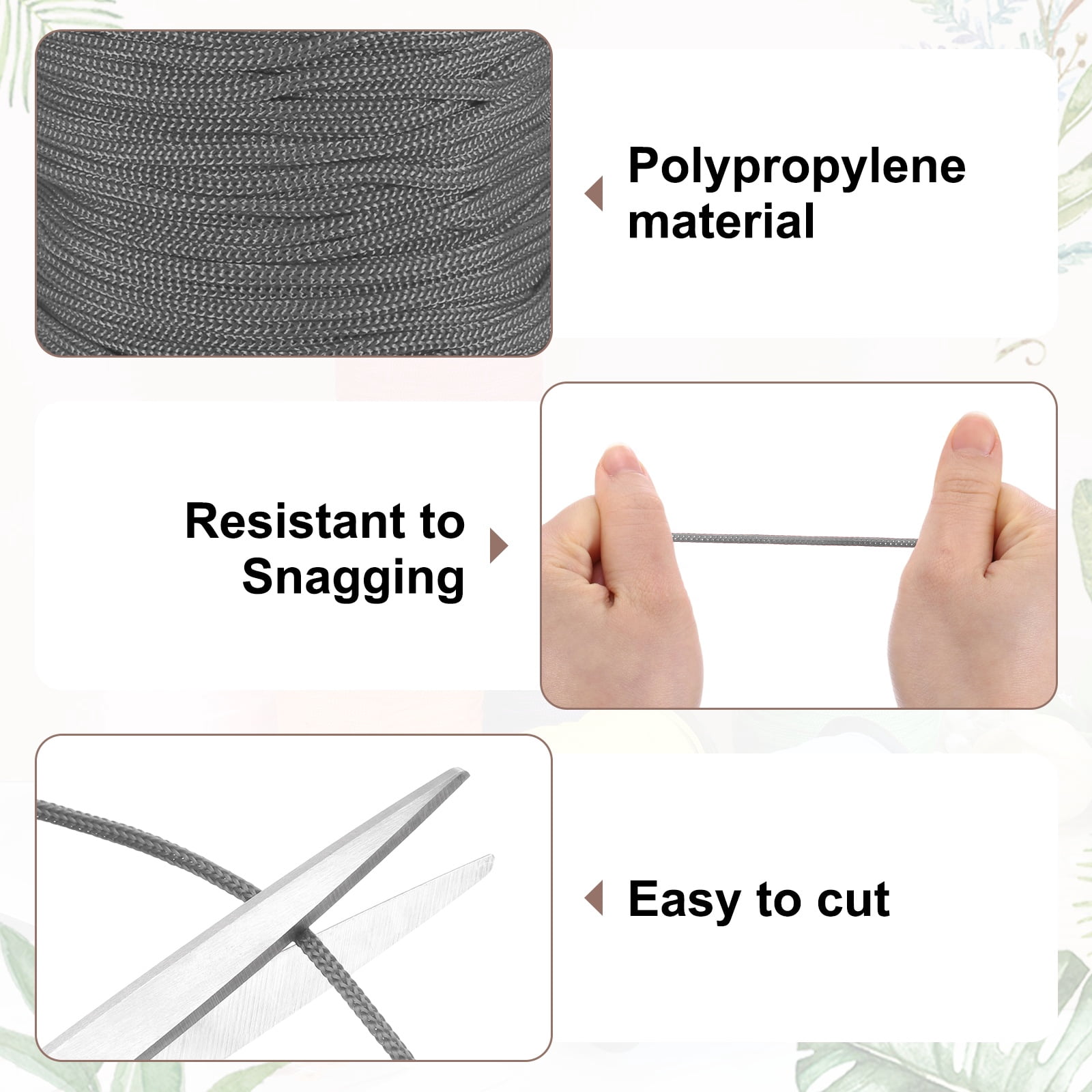 Uxcell 2 Pcs Polyester Macrame Cord, 3mm x 131 Yards Polypropylene Crochet Braided Rope Macrame Yarn for Wall Hangings Bag Craft Knitting, Dark Gray