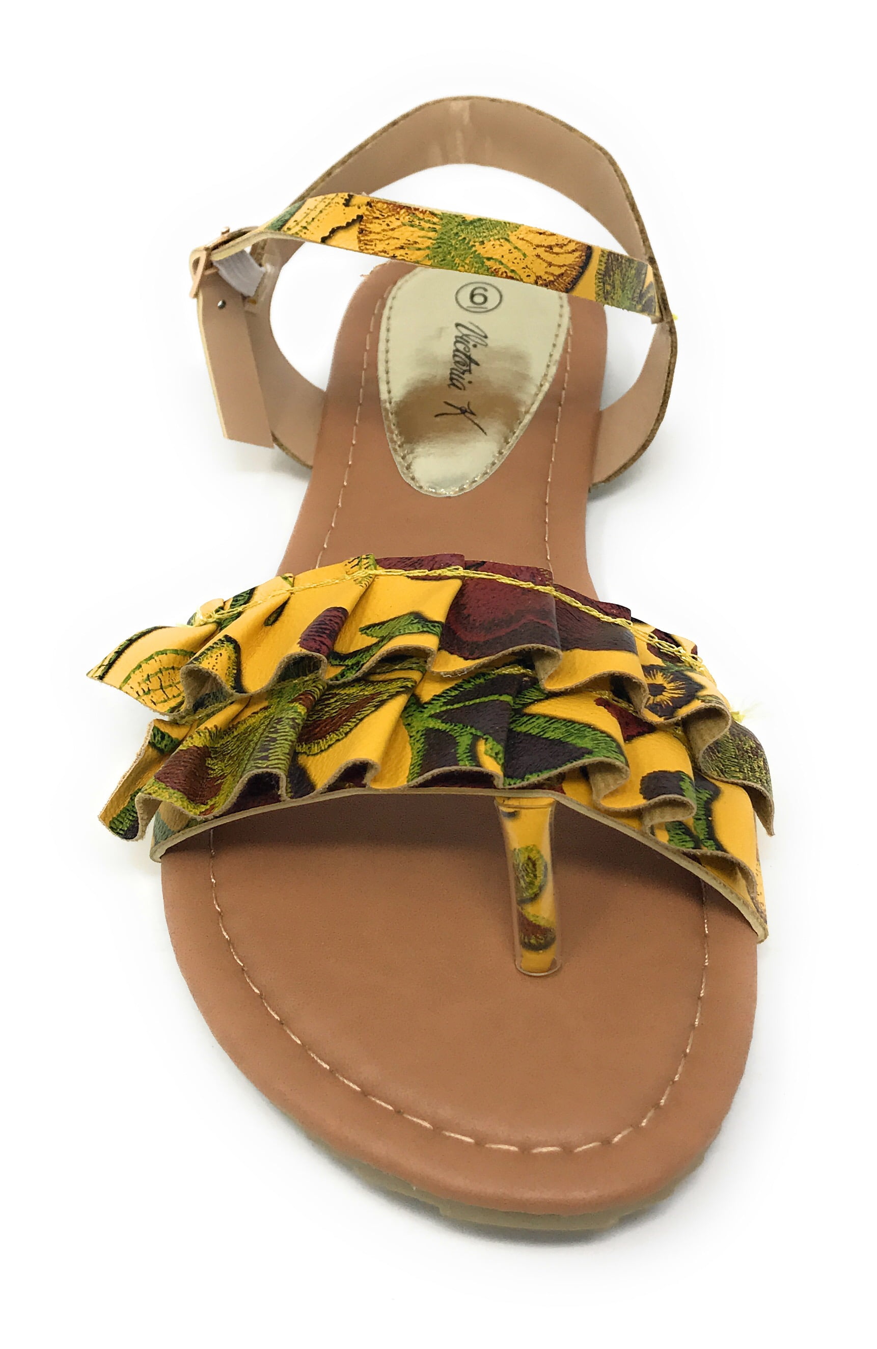 Victoria K Women's Printed Floral Ruffels Sandals