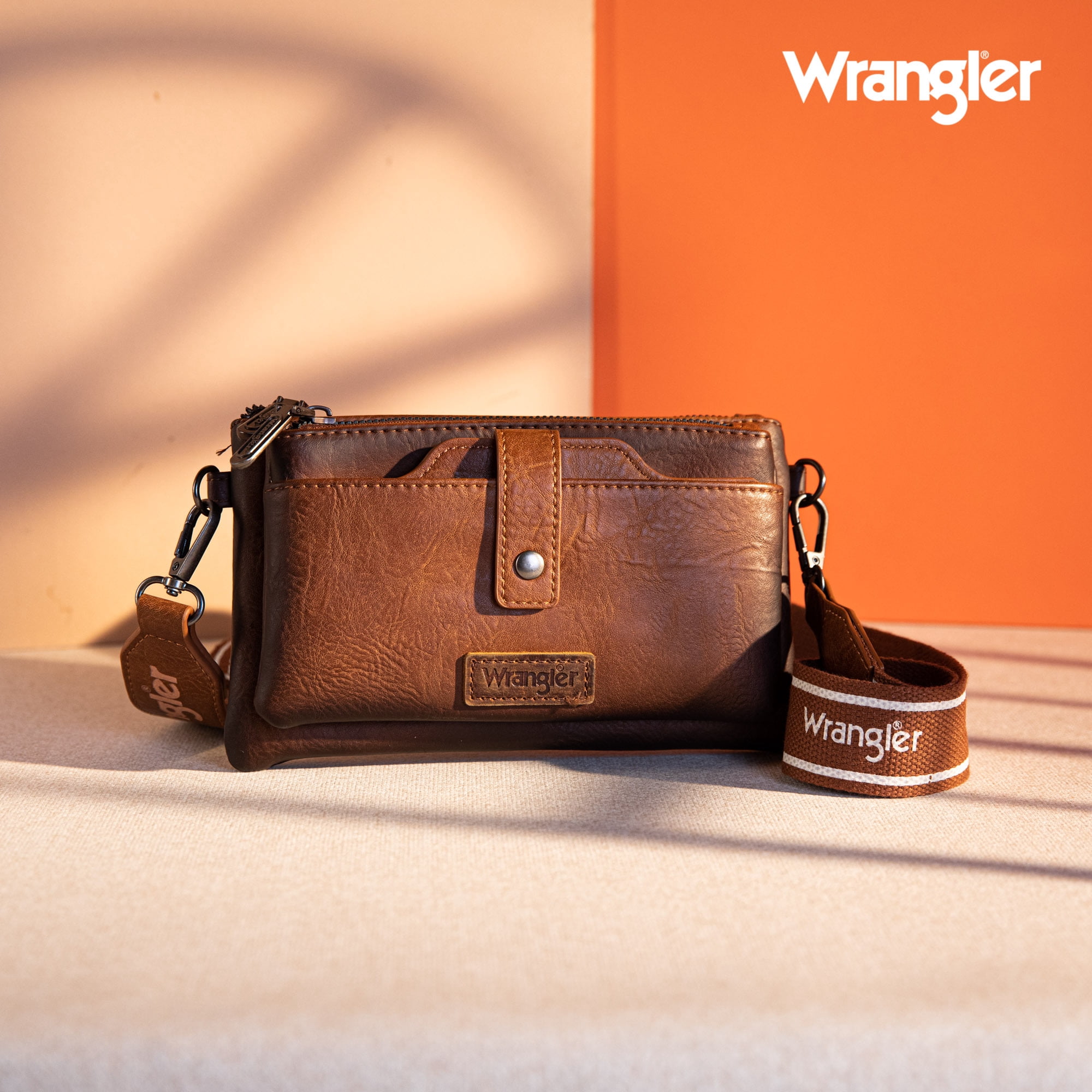 Wrangler Crossbody Bags for Women Shoulder Wallet Small Purse with Adjustable Guitar Straps, Brown