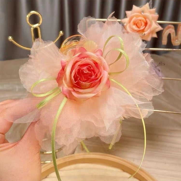 Sweet flower mesh clip, fashionable and versatile, hair clip for back of head, hair accessories, floral bangs