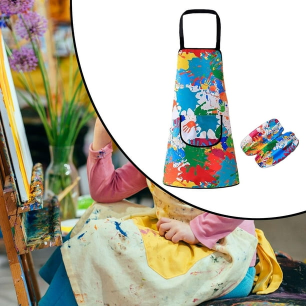 Delantal para niños Delantal artístico multifunción con bolsillo Delantal de pintura fácil de limpiar con 2 mangas para trabajos manuales Alimentación S
