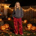 thumbnail image 2 of Hearthz Flannel Pajama Pants Women Ghost Pumpkin Bat Print Flannel Fuzzy Pajama Pants Drawstring Elastic Waist Wide Leg Pj Bottoms Pants, 2 of 6