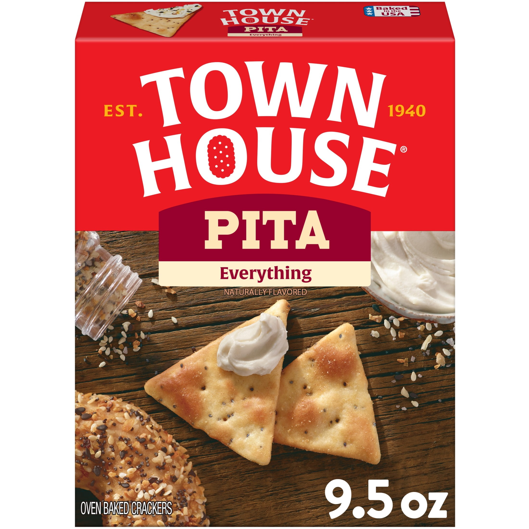 (3 pack) Town House Pita Everything Flavor Oven Baked Crackers, Salty Snacks, 9.5 oz