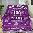 thumbnail image 5 of Kainsy 100th Birthday Gifts For Women 1925, Birthday Throw Blanket, Gifts for Women Turning 100, 100 Year Old Birthday Gifts, 100th Birthday Decoration for Wife Grandma, Purple(50"x60"), 5 of 7