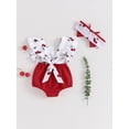 thumbnail image 4 of Arvbitana Baby Girls Fly Sleeve Romper Cherry Print Square Neck Hollowed Patchwork Bodysuit with Bow Headband 3M 6M 12M 18M Newborn Infant Cute Summer Clothes, 4 of 9