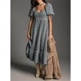 thumbnail image 2 of Gupgi Women's Puff Sleeve Midi Dress Solid Color Bubble Textured Smocked Sweetheart Neck Ruffled Flowy Dress, 2 of 6