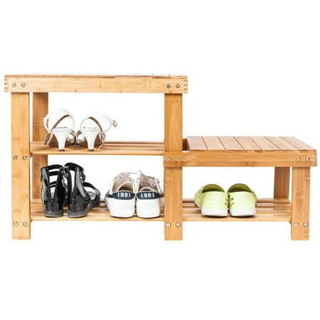 Ktaxon 100 Natural Bamboo Shoe Bench Shoe Rack Organizer Entryway