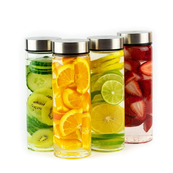 Botellas de vidrio para zumo All About Juicing, 480 ml, paquete de 4 con tapas