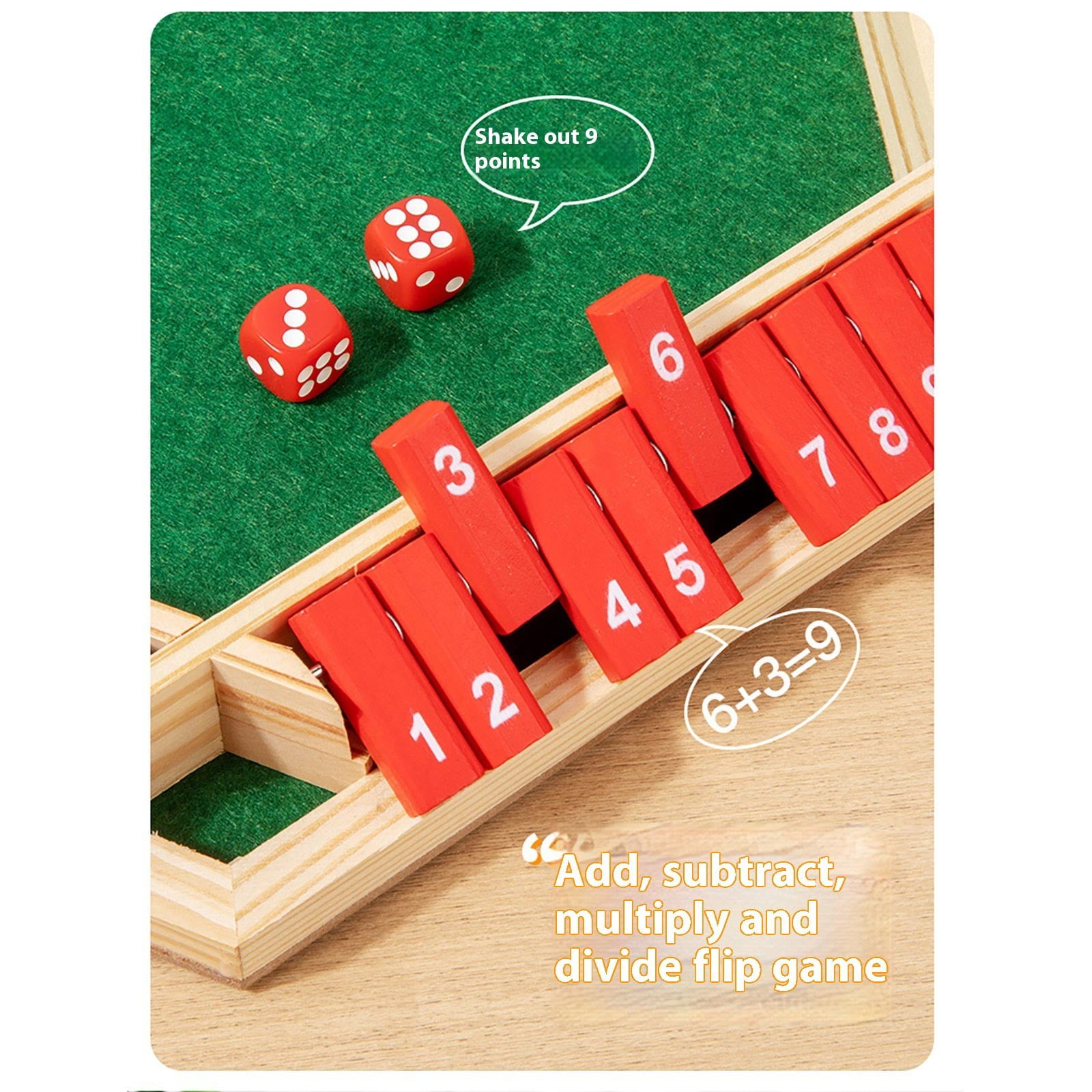 Shut The Box Wooden Dice Board Game, Classic Family Game for Up to 6 Players