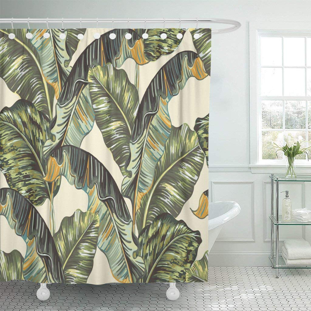 The frog is on the banana leaves Polyester Shower Curtain & Bathroom Mat Set NEW 