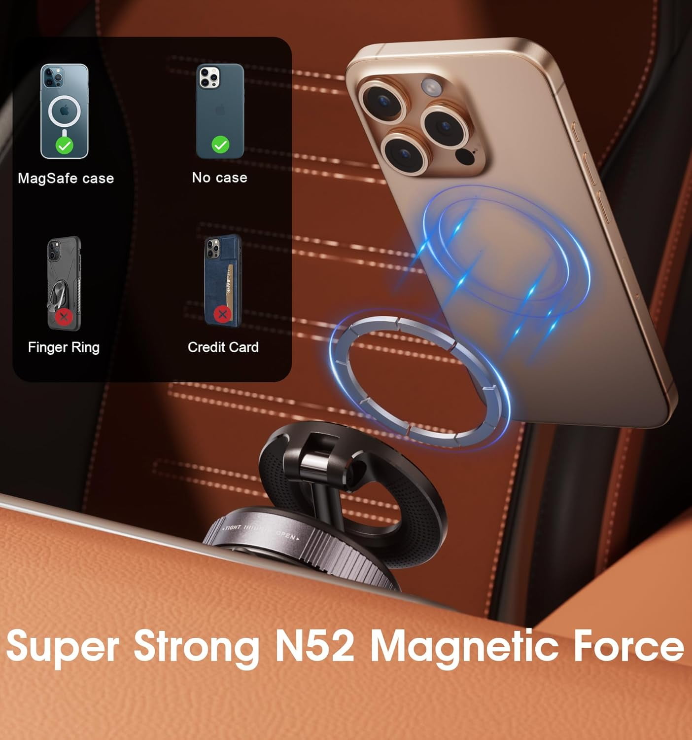 2026 Upgraded Vacuum Magnetic Car Phone Holder 360° Reinforced 96LBS Ultra Suction Cup Phone Mount for MagSafe Cell Phone Holders for Your Car/Gym/Mirror Mount for iPhone & Android