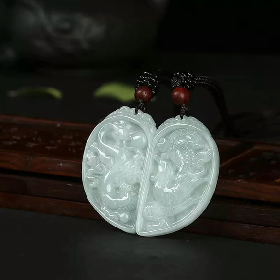 HOOUN Certified Jade Yin Yang Necklace pendant Dragon & Phoenix Jadeite Jewelry