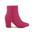 thumbnail image 3 of BLISSFUL STEP Women's Side Zipper Round Toe Block Heel Ankle Boots Hot Pink 8, 3 of 7