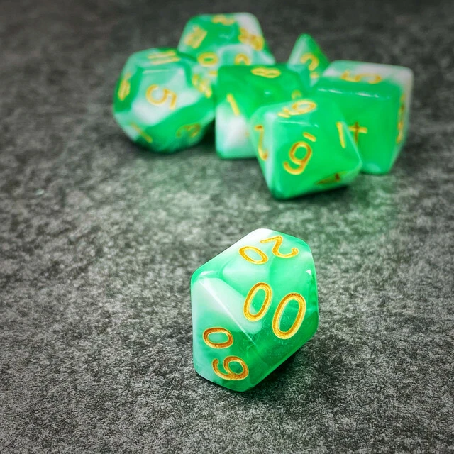 Sage'S Stones - Green/Wht Acrylic Polyhedral Dice Set Games Dnd Dungeons Dragons