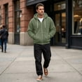 thumbnail image 5 of Resicozy Mens Zip Up Hoodies Long Sleeve Solid Color Hooded Sweatshirts Casual Fall Winter Track Jackets Army Green 2XL, 5 of 7
