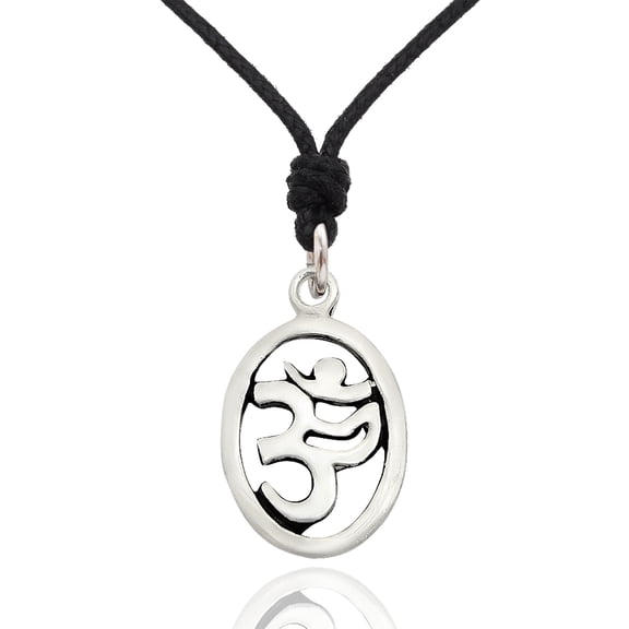 New Hindu Om Ohm Silver Pewter Charm Necklace Pendant Jewelry With Cotton Cord