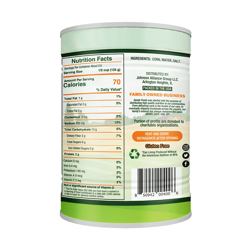 Goode Foods Family Owned All Natural Whole Kernel Golden Corn 15.25 oz Can