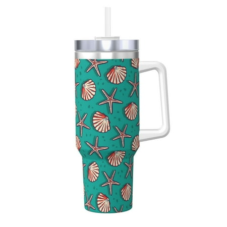 

Zeuib Starfish and Shell Printed Insulated Stainless Steel Hot/Cold Coffee Cup 40oz Ice Bully With Handle Tumbler with Straw and Handle Insulated Water Bottle Travel Mug Cup