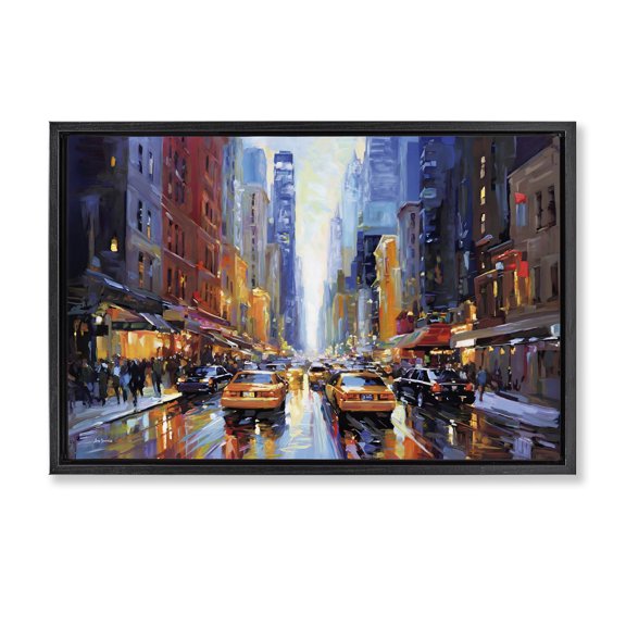 Stupell Industries Modern City Traffic in Rain Black Floating Frame Canvas Art, 25 x 17, by Leon Devenice