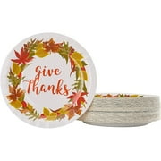80-Count Thanksgiving Party Paper Plates 9", "Give Thanks" Printed Design Favors Decorations Disposable Lunch Dinner Dessert Plates Paper Party Supplies for Thanksgiving Party
