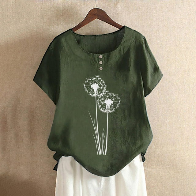 Babysbule Hauts pour Femmes en Liquidation Mode Femme Col Rond Manches Courtes Blouse T-Shirt Imprimé Hauts Amples