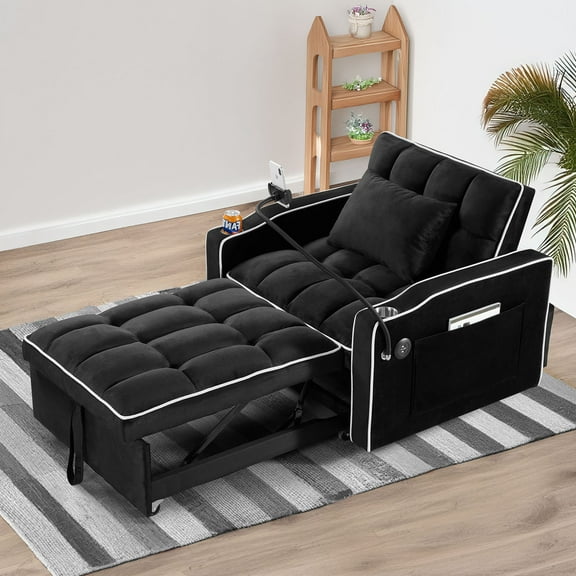 Convertible Sleeper Chair Sofa Bed Adjustable Pull Out Sleeper Chair Bed Multi-Pockets Folding Sofa Bed for Living Room Bedroom Small Space,3-in-1 Sofa Bed