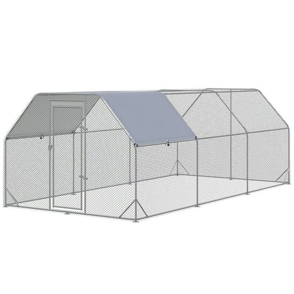 Topcobe Large Chicken Coop Metal Chicken Run with Waterproof and Anti-UV Cover, Flat Shaped Walk in Fence Cage Hen House for Outdoor and Yard Farm Use, Outside Pet Shelter, Small Animal Habitat