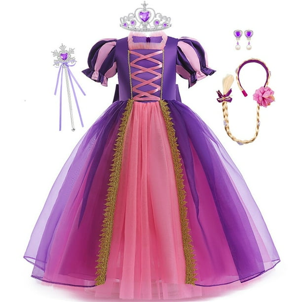 Vestido de Rapunzel para niña, disfraz de princesa para Halloween, regalo de fiesta de cumpleaños, lentejuelas moradas, malla enredada, ropa 2-10 Fivean unisex