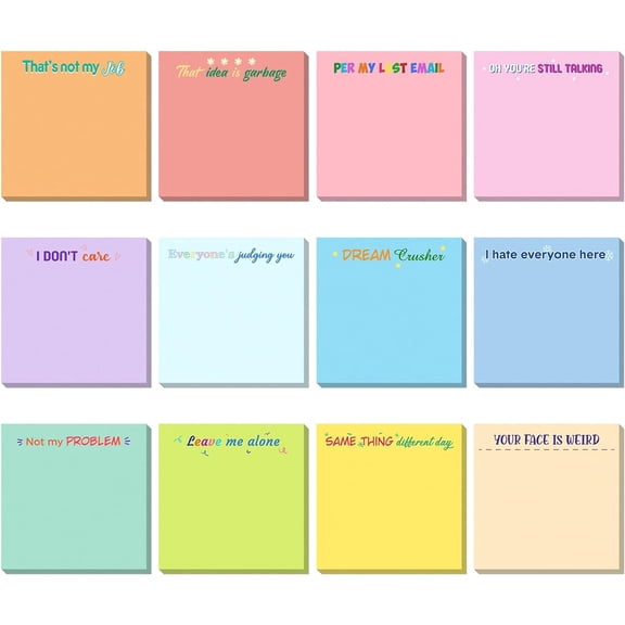 12 Pcs Funny Sticky Notes, Snarky Cute Note Pads for Work,Cute Style