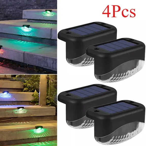 4Pcs Outdoor Solar Led Multicolor Lights Garden Deck Stairs Fence Path Lighting