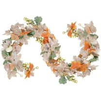 Fall Maple Leaf Garland,Happon Artificial Fall Garland with Pumpkins Autumn Hanging Foliage Garland for Home Indoor Outdoor Party Thanksgiving Fireplace Decor
