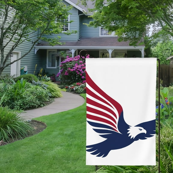 RKSupls Spring Summer Garden Flag Double Sided, Flying Eagle Red And Navy Linen Welcome Yard House Outside Outdoor Decoration,12*18 inch