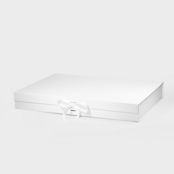 Geoto 23.6"×17.3"×3.15" XXL Shallow Size Luxury Rigid Foldable Magnetic Closure Collapsible Gift Packaging Boxes Wholesale(White with Ribbon)