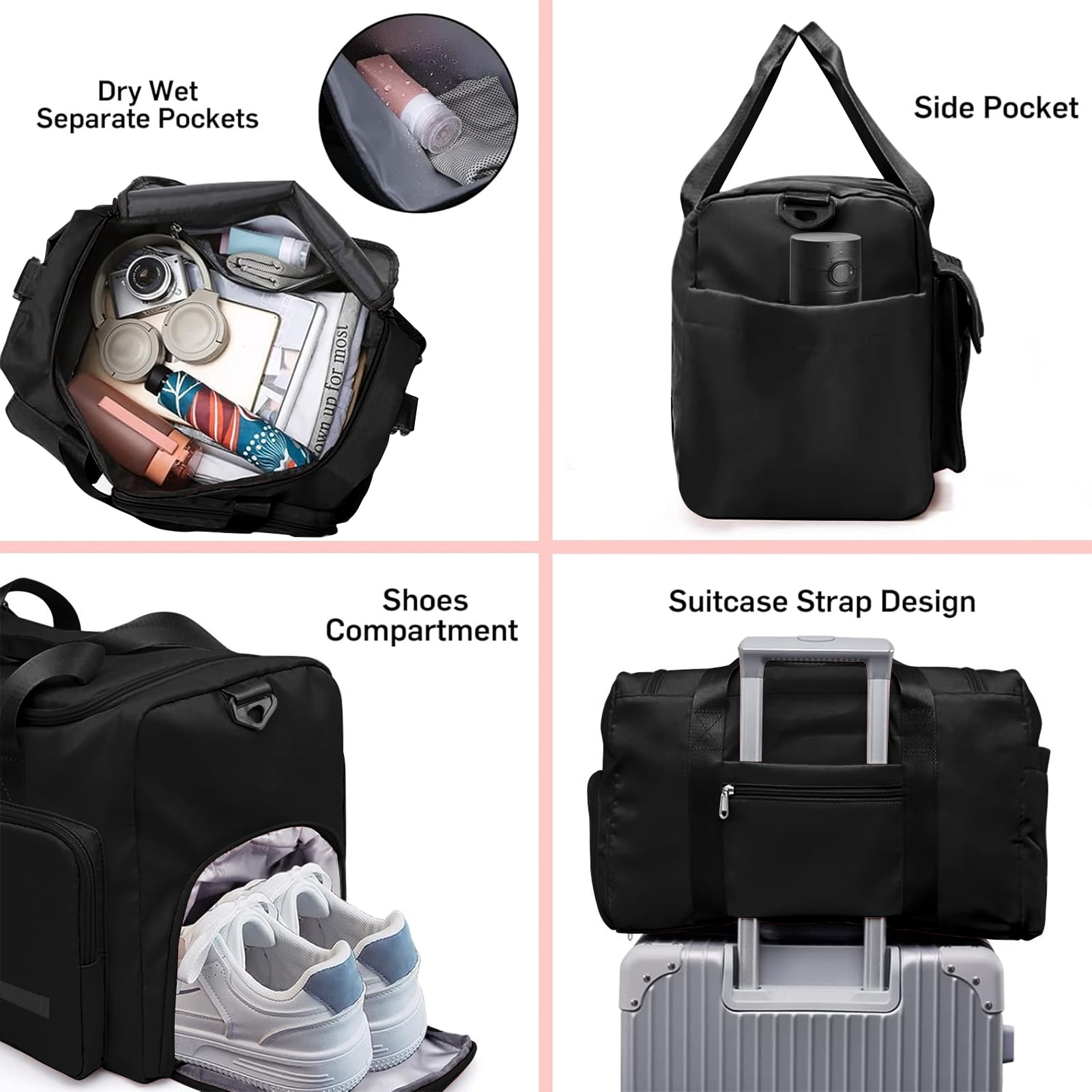 Gynky Duffel Bag 4 in 1 Travel Backpack Duffle Bag Weekender Bags for Women Gym Bag with Shoe and Wet Compartment Carry On Dance Bag