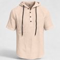 thumbnail image 5 of Hearthz Men’s Linen Blend Hooded Henley Shirts Drawstring Button Short Sleeve Shirt for Men Summer Beach Mens Workout Shirts, 5 of 7